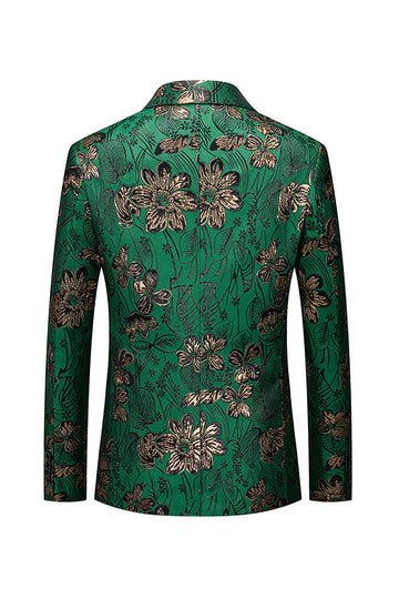 Green Floral Notched Lapel One Button Men's Formal Blazer